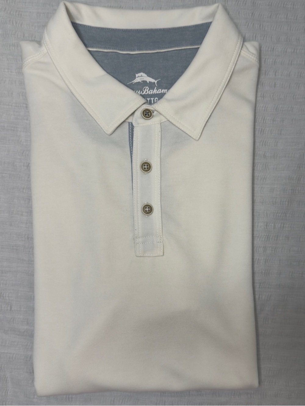 Tommy Bahama Men's Cream/White Polo Shirt - Picture 4 of 4